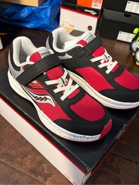 Saucony Kids Red and Black Velcro Athletic Sneakers